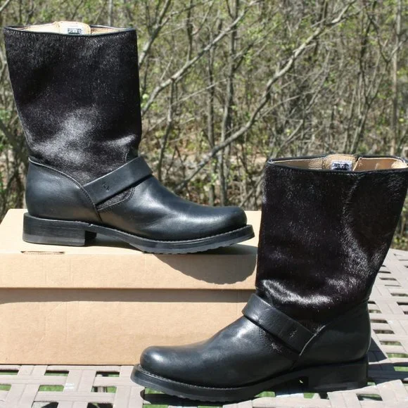 Frye Black Leather Moto Boots with Buckles - Picture 2 of 7